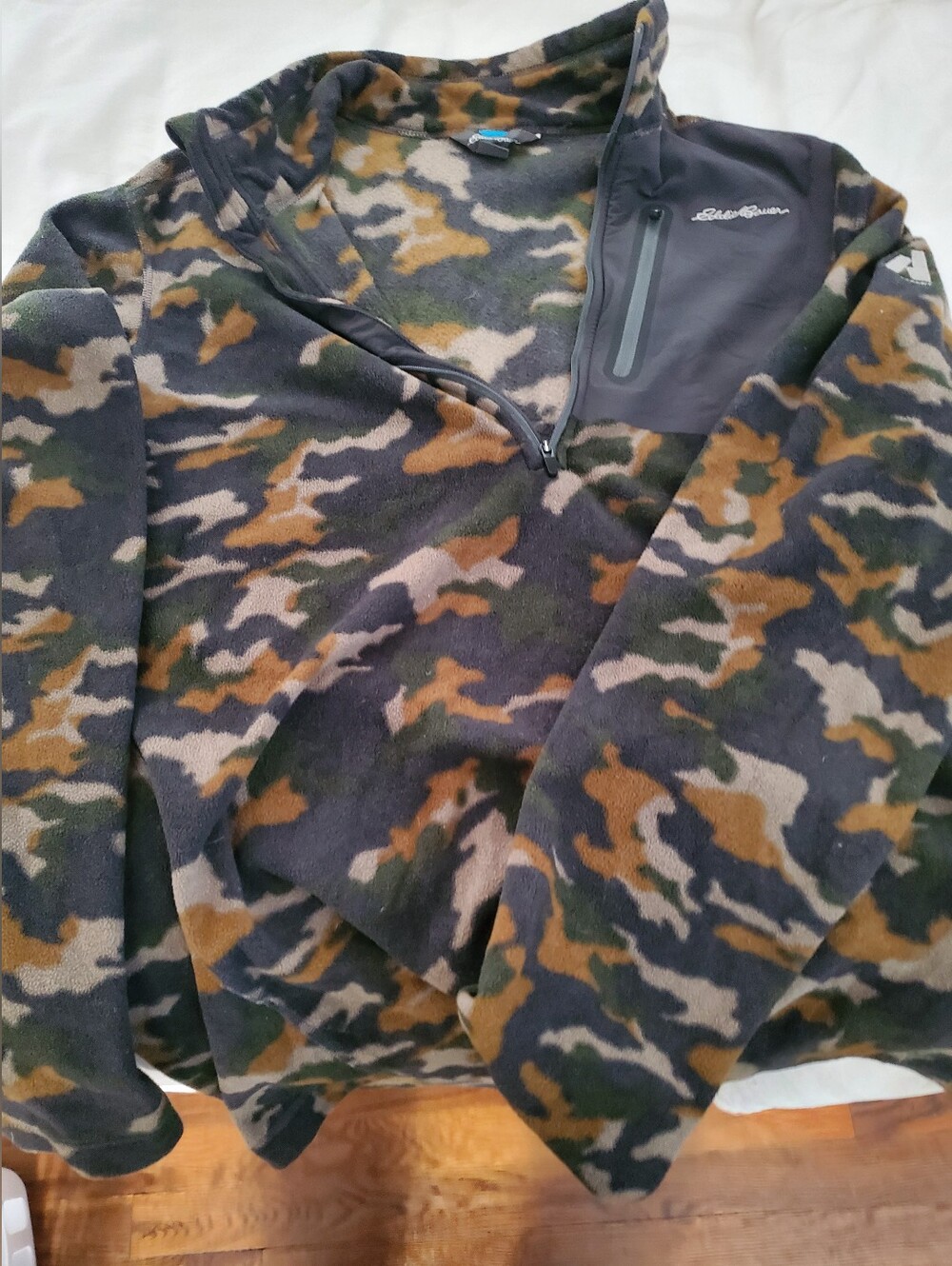 Eddie Bauer Camouflage Half-Zip Fleece Pullover - Green/Gray/Brown, Size TM